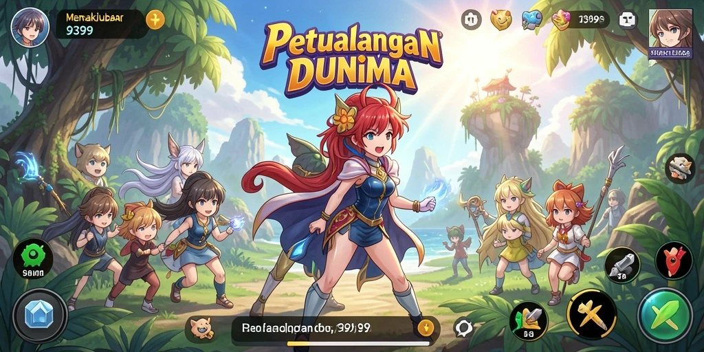 Screenshot menunjukkan gameplay epik dengan karakter anime unik.