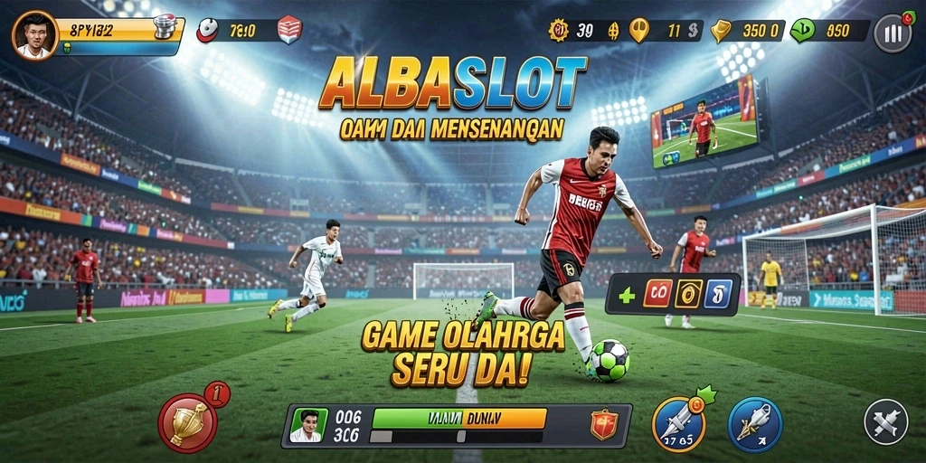 Tampilan gameplay seru ALBASLOT dengan berbagai aktivitas olahraga.