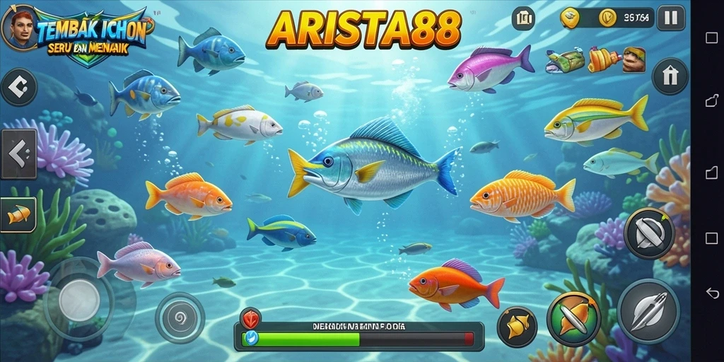 Tampilan gameplay seru di ARISTA88 saat menembak ikan.