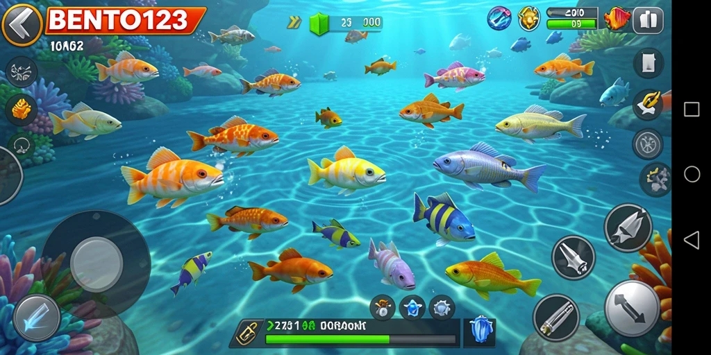 Screenshot gameplay BENTO123 menampilkan aksi seru menangkap ikan.