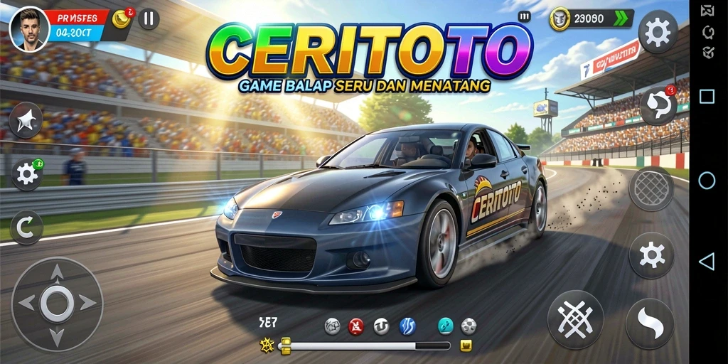 Gameplay seru CERITOTO yang memacu adrenalin di lintasan balap.