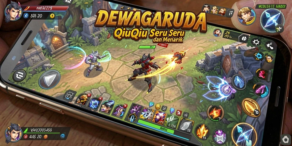 Tangkapan layar gameplay DEWAGARUDA dengan aksi QiuQiu yang seru.
