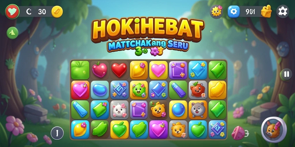 Tangkapan layar menunjukkan gameplay HOKIHEBAT dengan kombinasi warna-warni.