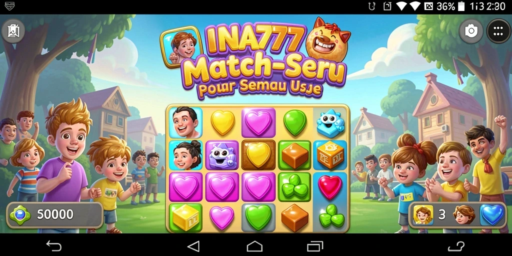 Screenshot menunjukkan gameplay Match-3 yang penuh warna dan tantangan menarik.