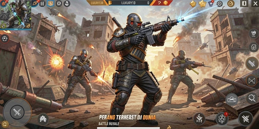 Screenshot gameplay LUXURY138 menampilkan aksi seru Battle Royale.