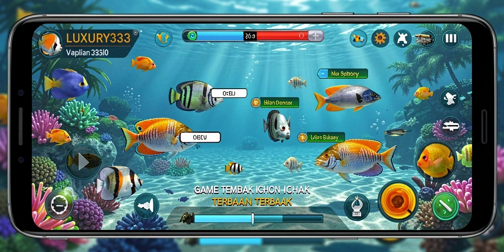 Tampilan gameplay LUXURY333 dengan aksi menembak ikan yang seru.