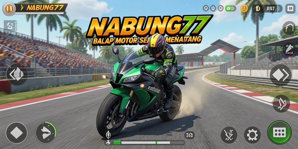 Tampilan screenshot utama NABUNG77 saat balapan motor sengit.