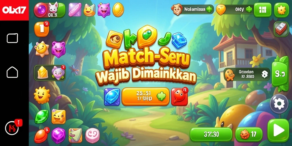 Tampilan gameplay OLX17 dengan objek warna-warni yang harus dicocokkan.