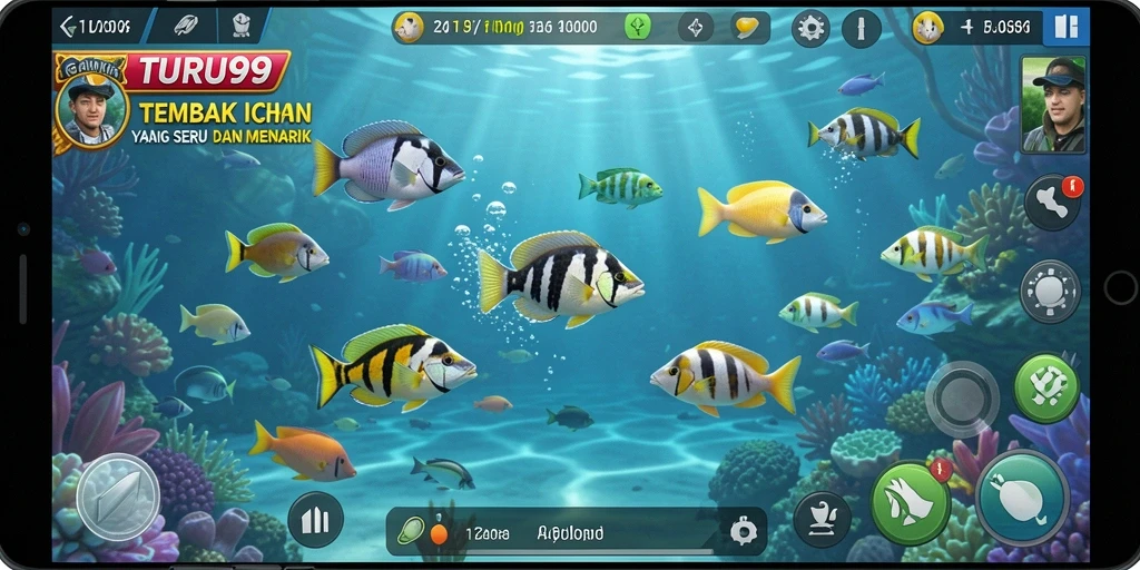 Screenshot menampilkan gameplay Tembak Ikan yang seru dan penuh aksi.